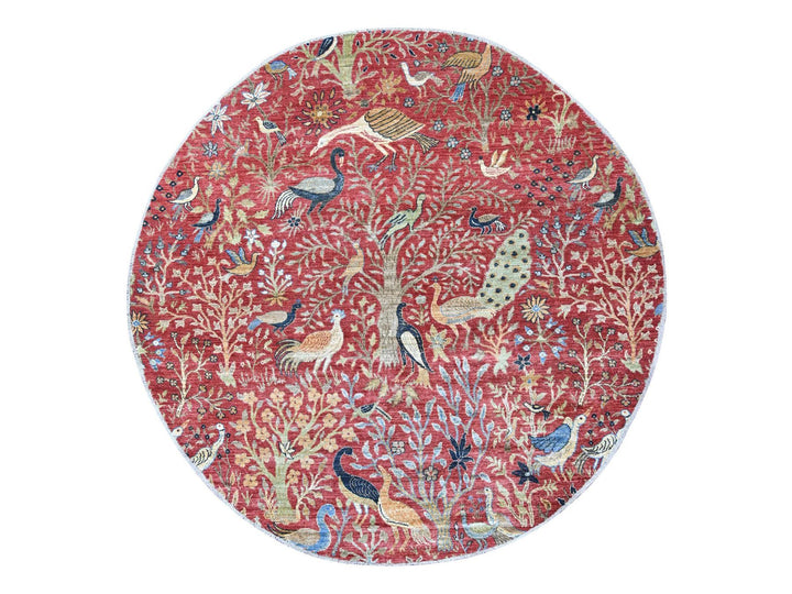 8'1" x 8'3" New Hand Knotted Red Wool Round Oriental Rug - MOA10221306