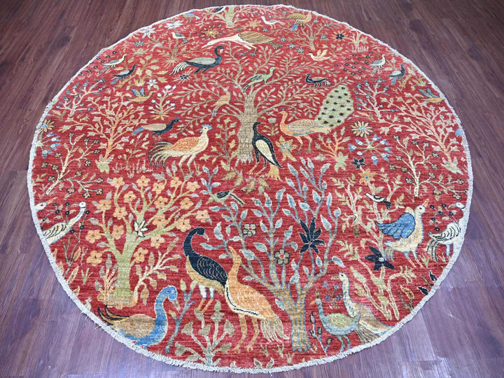 8'1" x 8'3" New Hand Knotted Red Wool Round Oriental Rug - MOA10221306