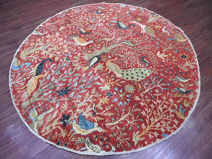 8'1" x 8'3" New Hand Knotted Red Wool Round Oriental Rug - MOA10221306