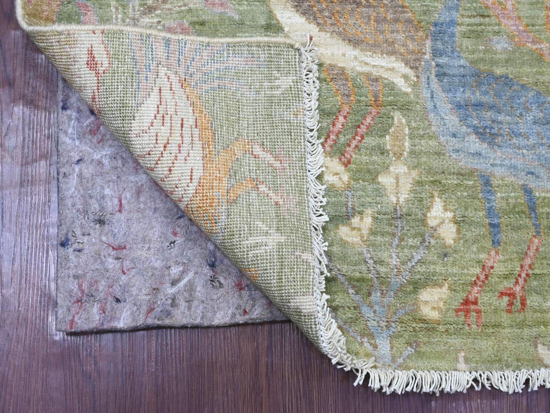 4'1" x 10'1" New Hand Knotted Green Wool Runner Oriental Rug - MOA10221307