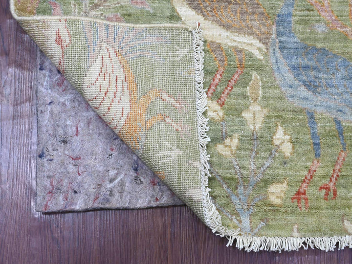 4'1" x 10'1" New Hand Knotted Green Wool Runner Oriental Rug - MOA10221307