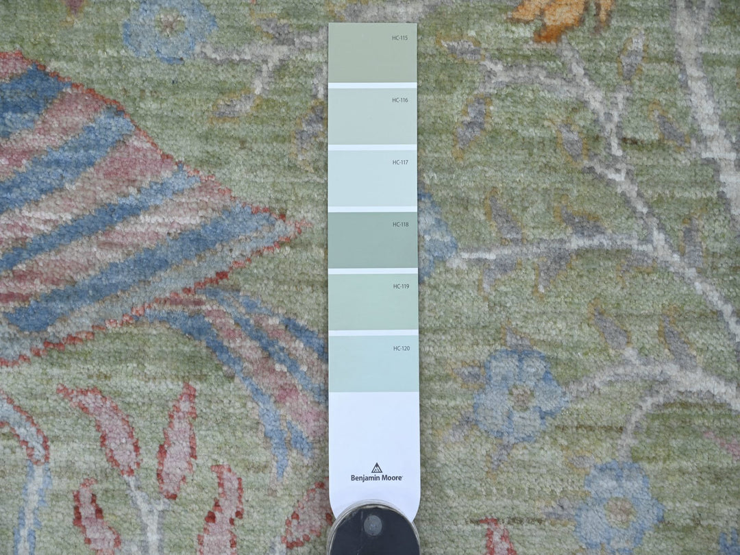 4'1" x 10'1" New Hand Knotted Green Wool Runner Oriental Rug - MOA10221307