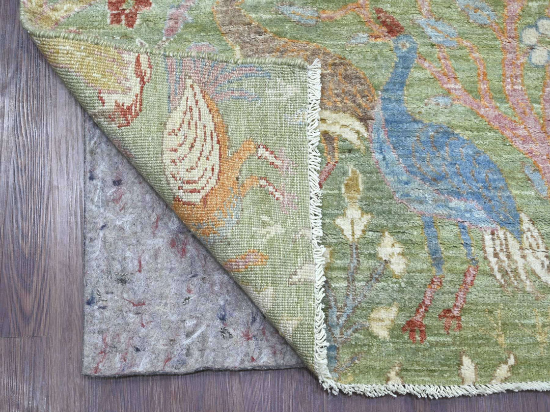 3'11" x 12'2" New Hand Knotted Green Wool Runner Oriental Rug - MOA10221308