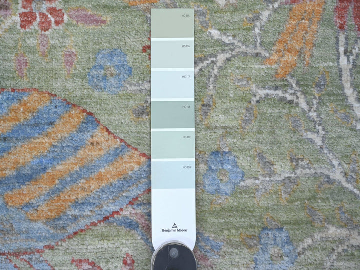 3'11" x 12'2" New Hand Knotted Green Wool Runner Oriental Rug - MOA10221308