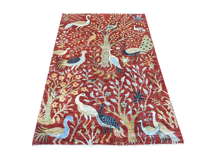 4'2" x 6'1" New Hand Knotted Red Wool Rectangle Oriental Rug - MOA10221309