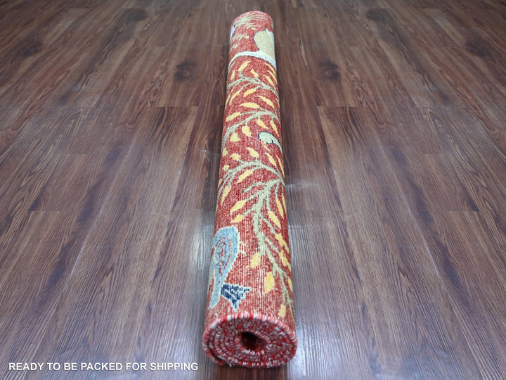 4'2" x 6'1" New Hand Knotted Red Wool Rectangle Oriental Rug - MOA10221309