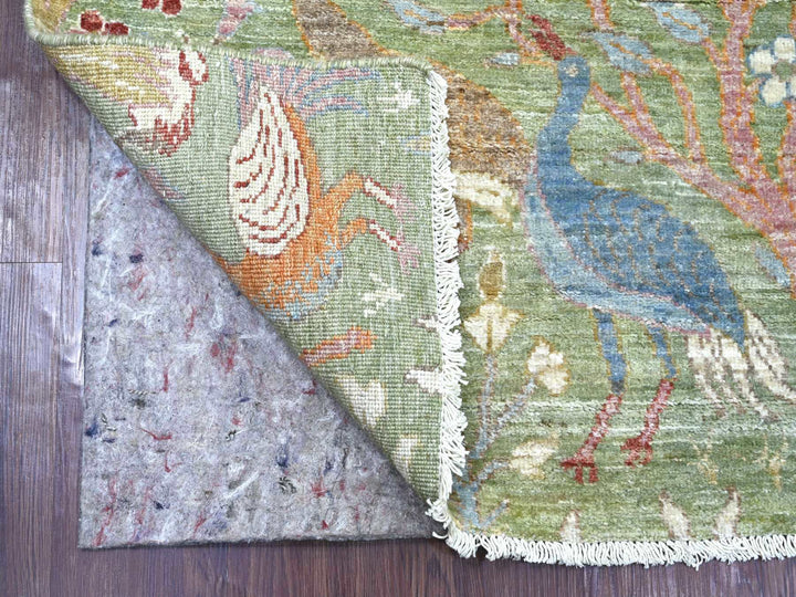 4'0" x 12'2" New Hand Knotted Green Wool Runner Oriental Rug - MOA10221310