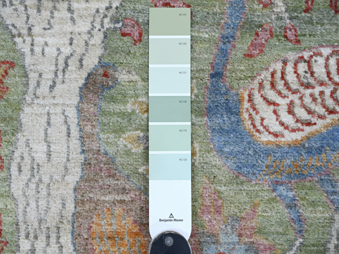4'0" x 12'2" New Hand Knotted Green Wool Runner Oriental Rug - MOA10221310