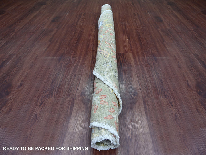 5'1" x 5'2" New Hand Knotted Green Wool Round Oriental Rug - MOA10221313