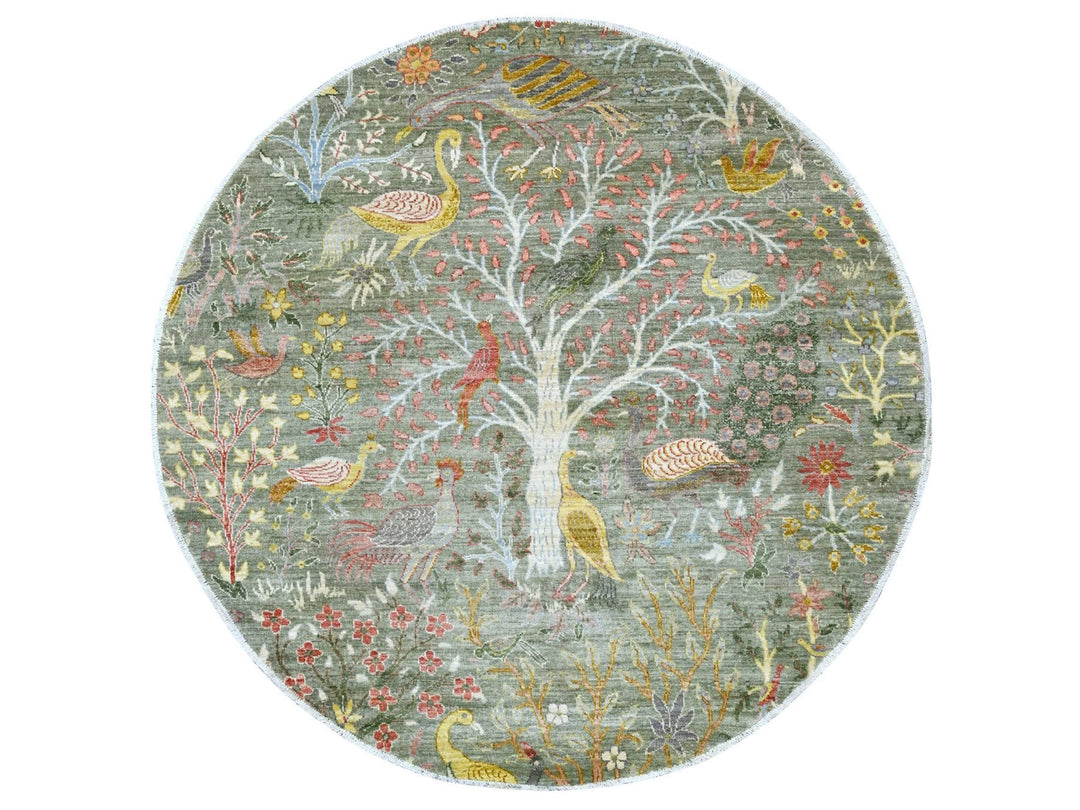 6'0" x 6'1" New Hand Knotted Green Wool Round Oriental Rug - MOA10221314