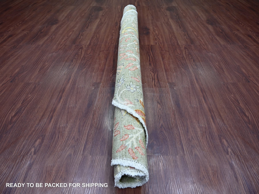 6'0" x 6'1" New Hand Knotted Green Wool Round Oriental Rug - MOA10221314