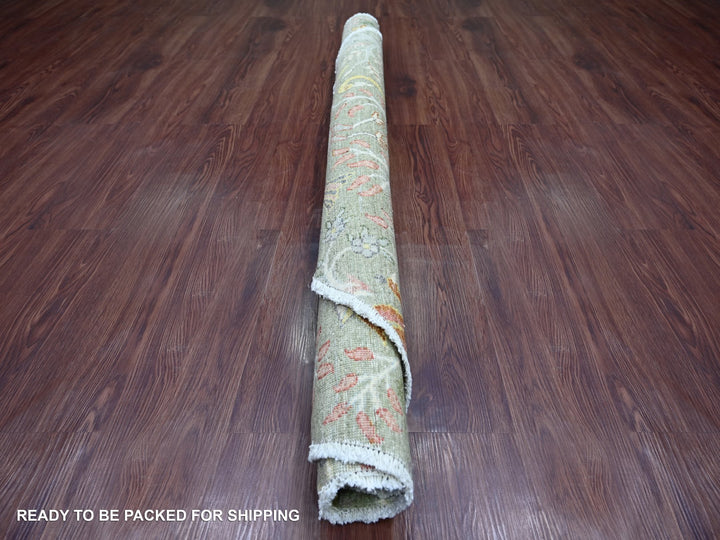 6'0" x 6'1" New Hand Knotted Green Wool Round Oriental Rug - MOA10221314