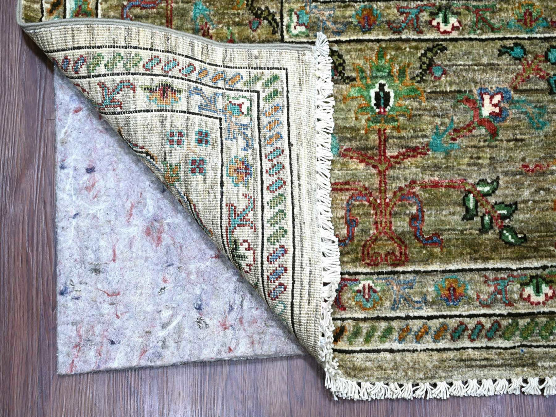 9'0" x 12'1" New Hand Knotted Green Wool Rectangle Oriental Rug - MOA10221315