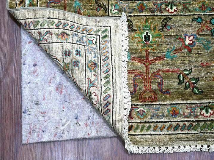 9'0" x 12'1" New Hand Knotted Green Wool Rectangle Oriental Rug - MOA10221315
