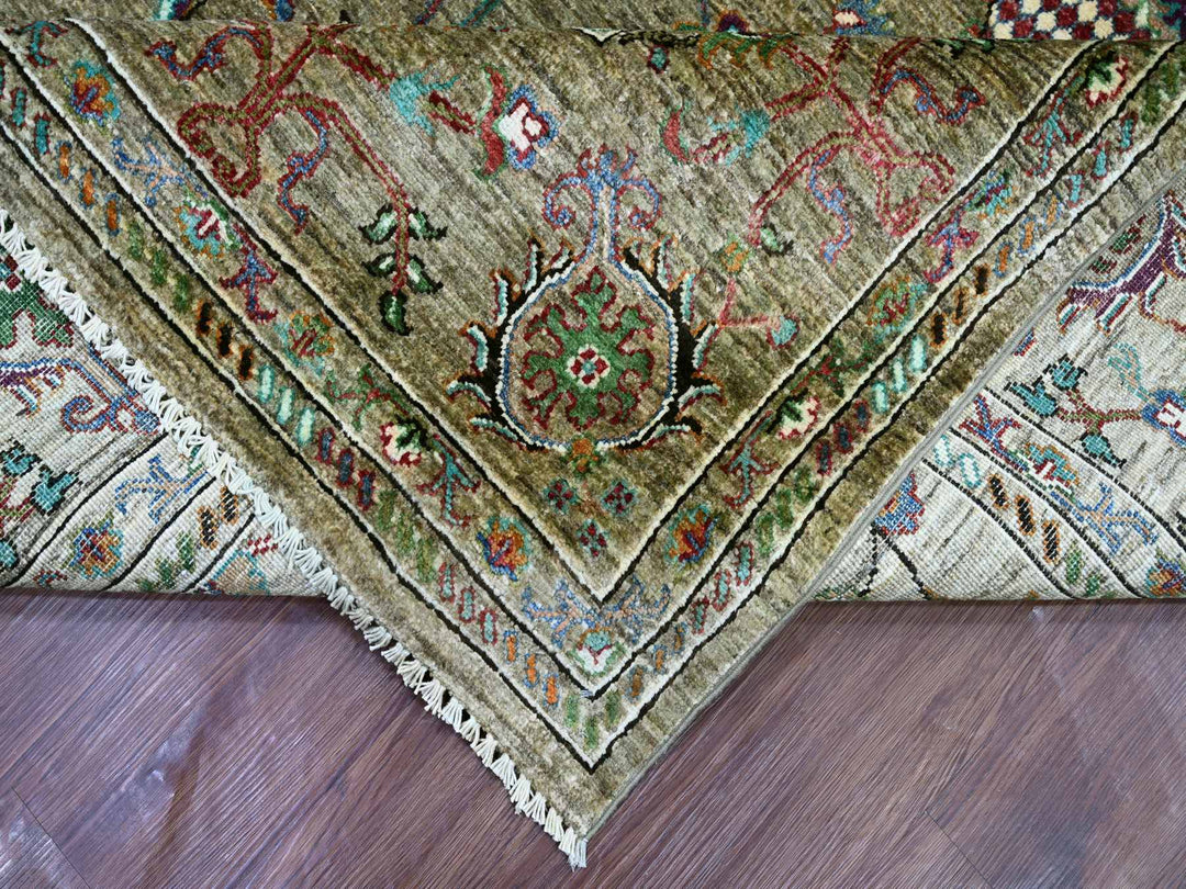 9'0" x 12'1" New Hand Knotted Green Wool Rectangle Oriental Rug - MOA10221315