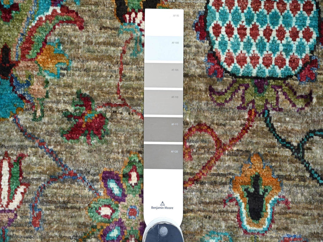 9'0" x 12'1" New Hand Knotted Green Wool Rectangle Oriental Rug - MOA10221315
