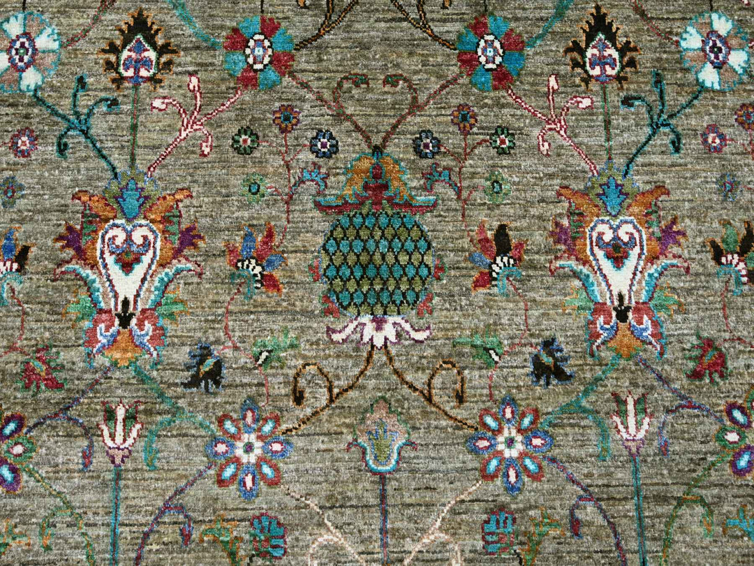9'0" x 12'1" New Hand Knotted Green Wool Rectangle Oriental Rug - MOA10221315