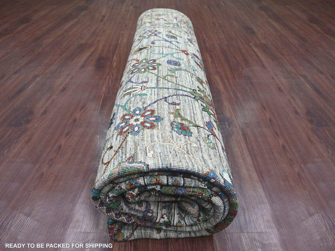 9'0" x 12'1" New Hand Knotted Green Wool Rectangle Oriental Rug - MOA10221315
