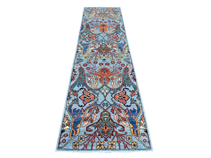 2'8" x 10'0" New Hand Knotted Blue Wool Runner Oriental Rug - MOA10221316
