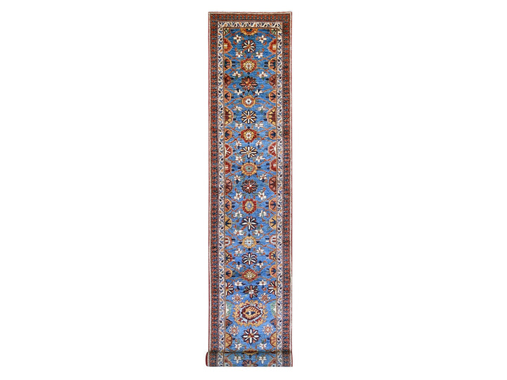 2'10" x 19'3" New Hand Knotted Blue Wool Runner Oriental Rug - MOA10221318