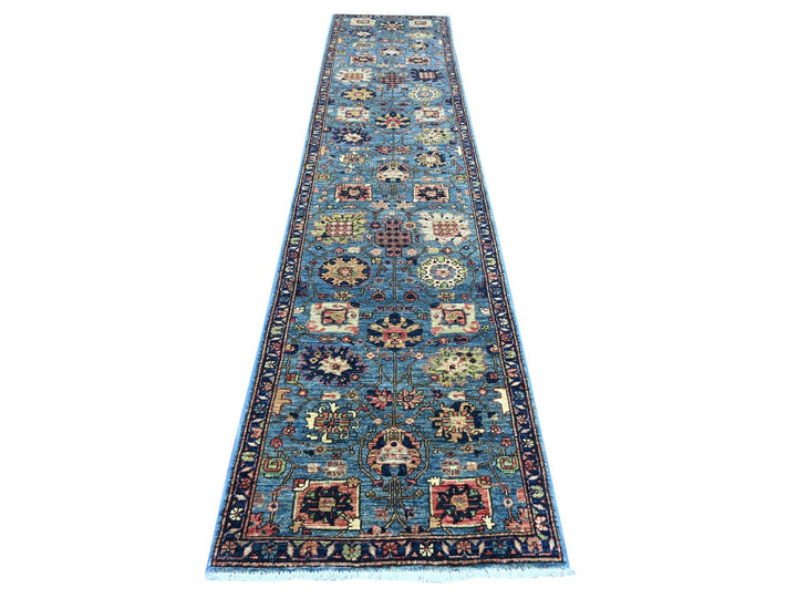 2'9" x 12'10" New Hand Knotted Blue Wool Runner Oriental Rug - MOA10221322