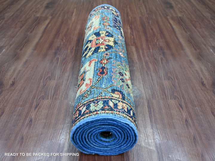 2'9" x 12'10" New Hand Knotted Blue Wool Runner Oriental Rug - MOA10221322