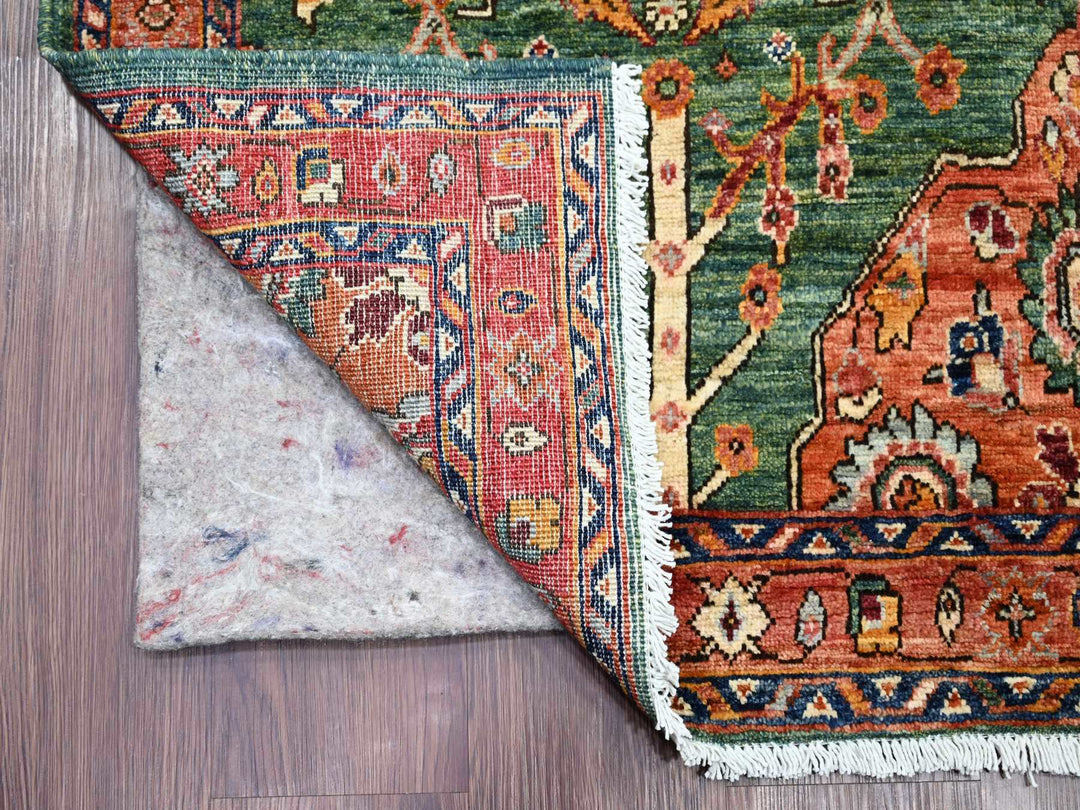 2'5" x 13'9" New Hand Knotted Green Wool Runner Oriental Rug - MOA10221323