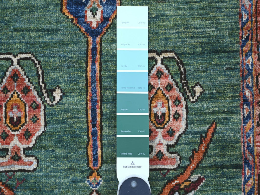 2'5" x 13'9" New Hand Knotted Green Wool Runner Oriental Rug - MOA10221323