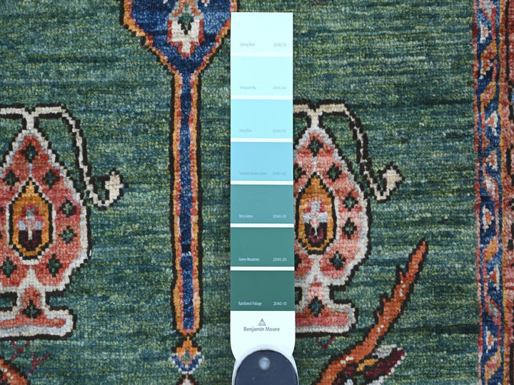 2'5" x 13'9" New Hand Knotted Green Wool Runner Oriental Rug - MOA10221323