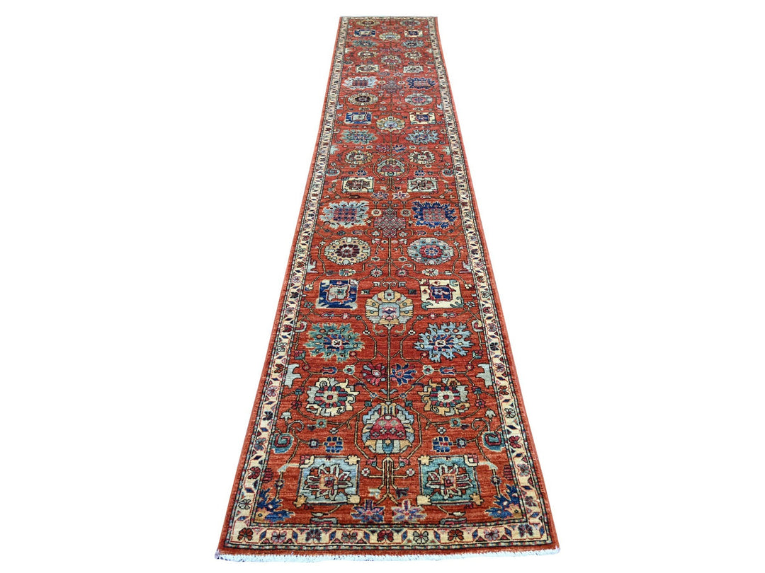 2'7" x 14'5" New Hand Knotted Orange Wool Runner Oriental Rug - MOA10221325