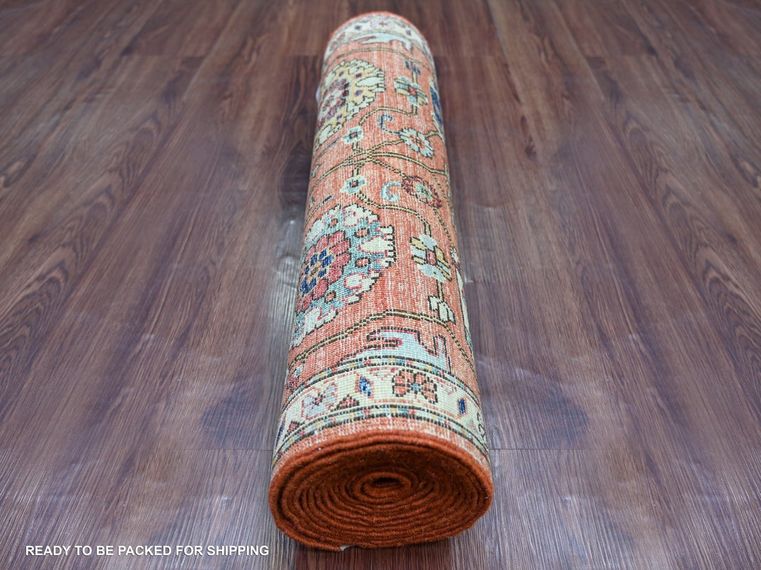2'7" x 14'5" New Hand Knotted Orange Wool Runner Oriental Rug - MOA10221325