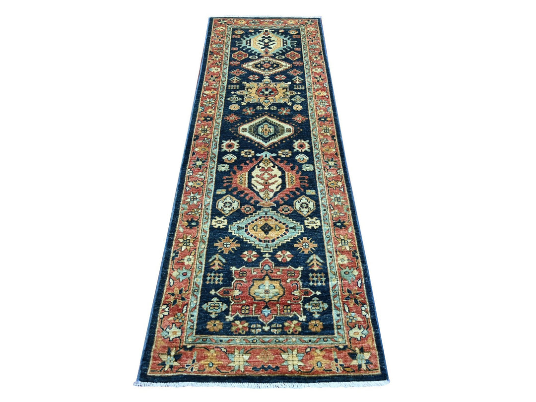 2'7" x 8'2" New Hand Knotted Blue Wool Runner Oriental Rug - MOA10221326