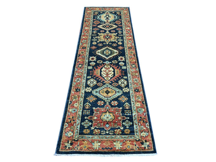 2'7" x 8'2" New Hand Knotted Blue Wool Runner Oriental Rug - MOA10221326
