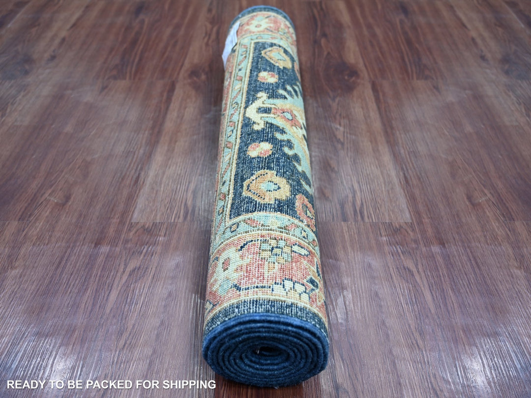 2'7" x 8'2" New Hand Knotted Blue Wool Runner Oriental Rug - MOA10221326