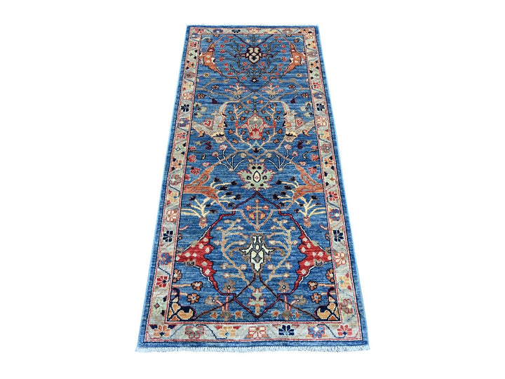 2'8" x 6'0" New Hand Knotted Blue Wool Runner Oriental Rug - MOA10221327