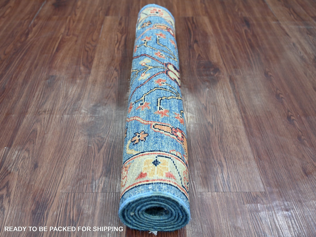 2'8" x 6'0" New Hand Knotted Blue Wool Runner Oriental Rug - MOA10221327