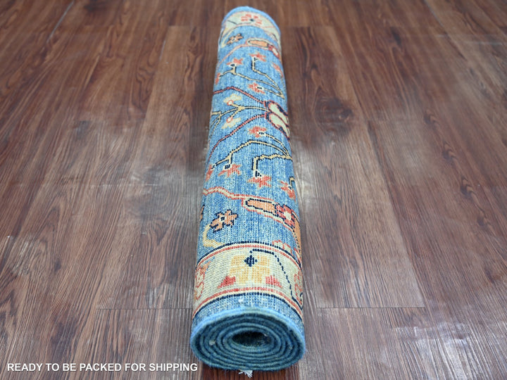 2'8" x 6'0" New Hand Knotted Blue Wool Runner Oriental Rug - MOA10221327