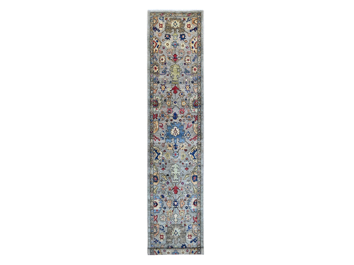 2'11" x 15'9" New Hand Knotted Grey Wool Runner Oriental Rug - MOA10221329