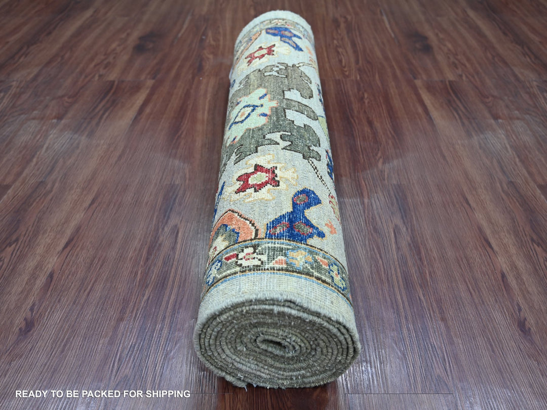 2'11" x 15'9" New Hand Knotted Grey Wool Runner Oriental Rug - MOA10221329
