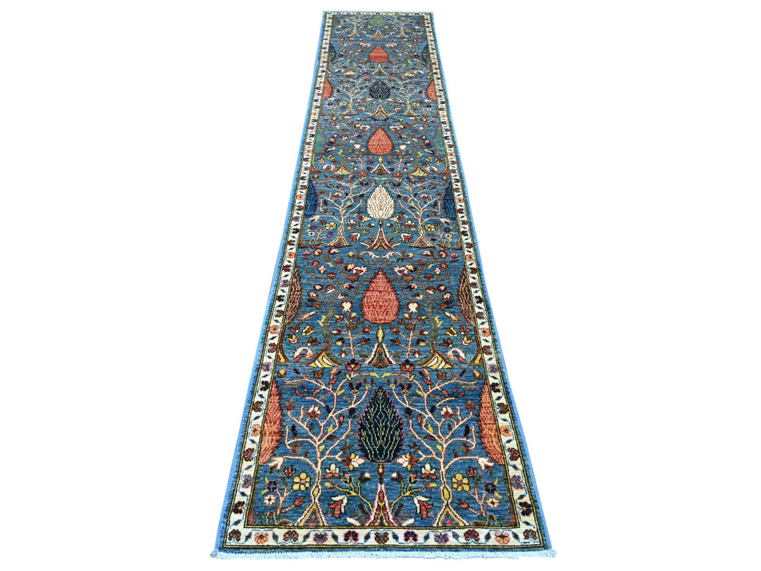 2'7" x 12'11" New Hand Knotted Blue Wool Runner Oriental Rug - MOA10221330