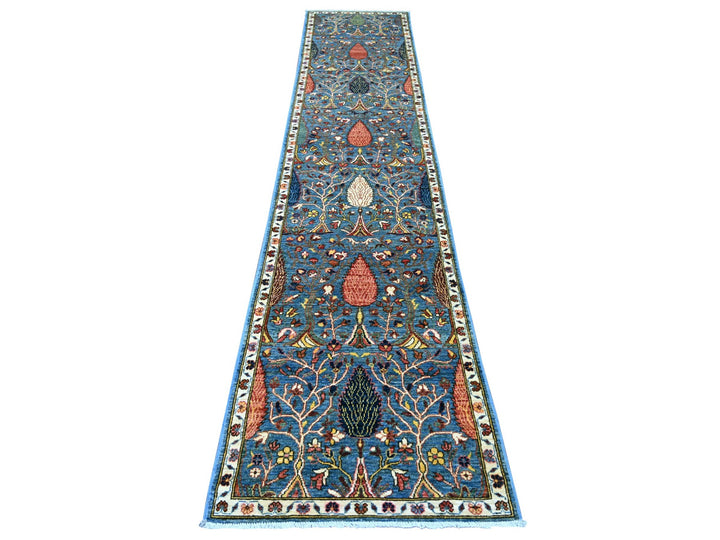 2'7" x 12'11" New Hand Knotted Blue Wool Runner Oriental Rug - MOA10221330