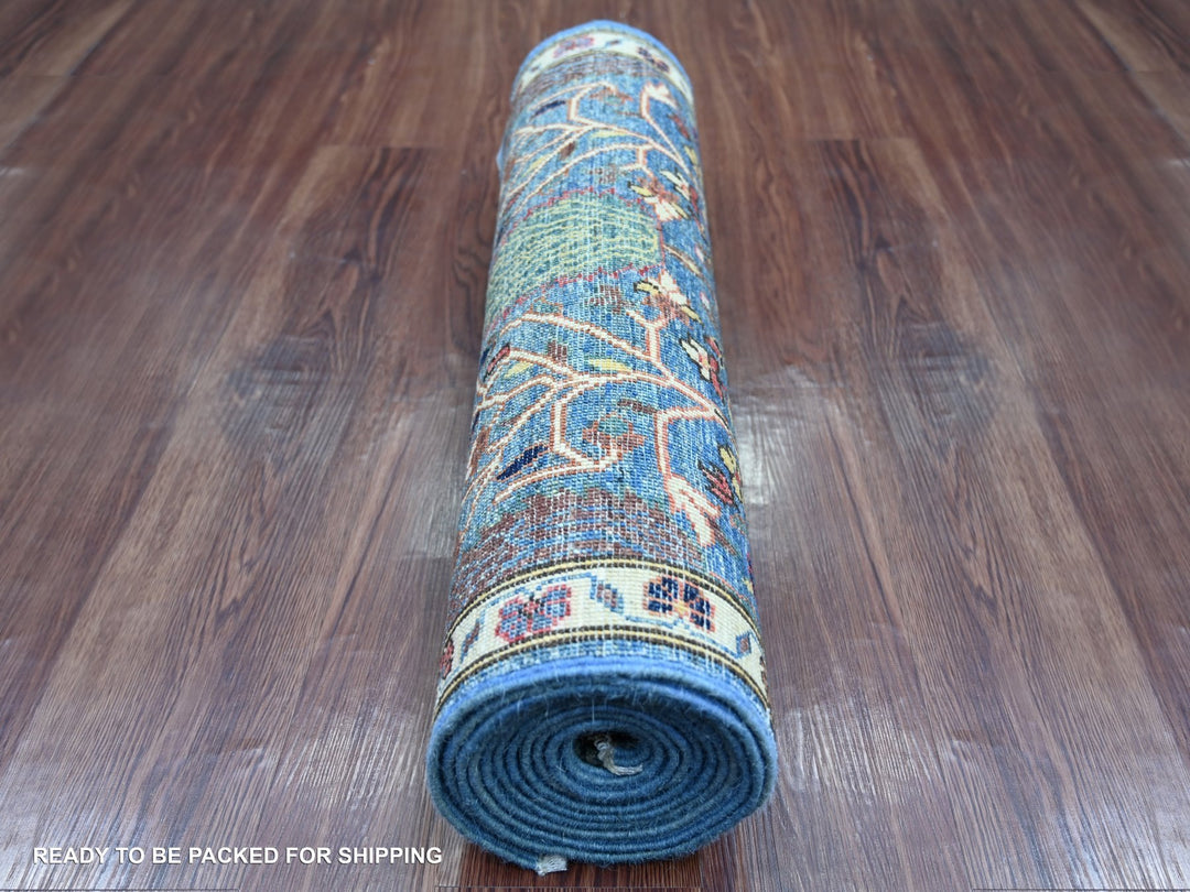 2'7" x 12'11" New Hand Knotted Blue Wool Runner Oriental Rug - MOA10221330