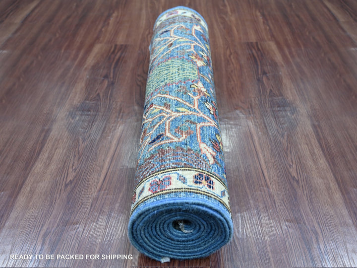 2'7" x 12'11" New Hand Knotted Blue Wool Runner Oriental Rug - MOA10221330