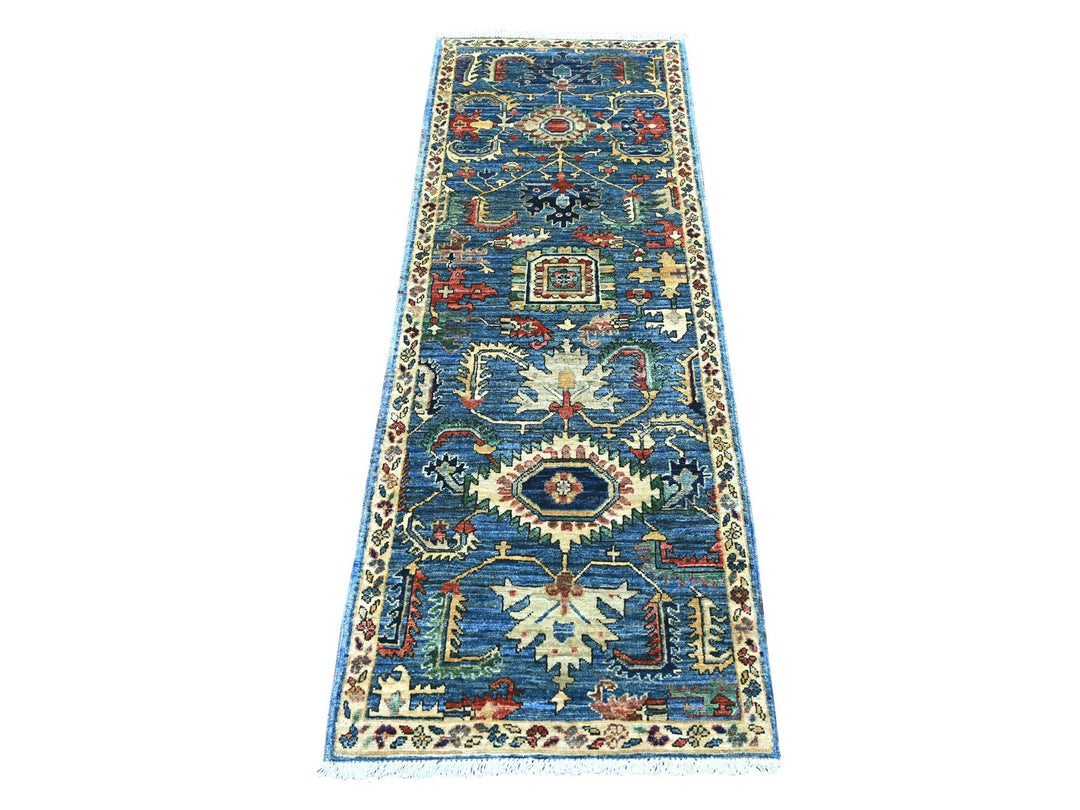 2'1" x 5'9" New Hand Knotted Blue Wool Runner Oriental Rug - MOA10221332
