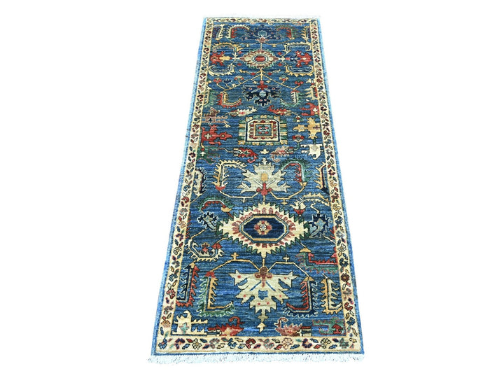 2'1" x 5'9" New Hand Knotted Blue Wool Runner Oriental Rug - MOA10221332