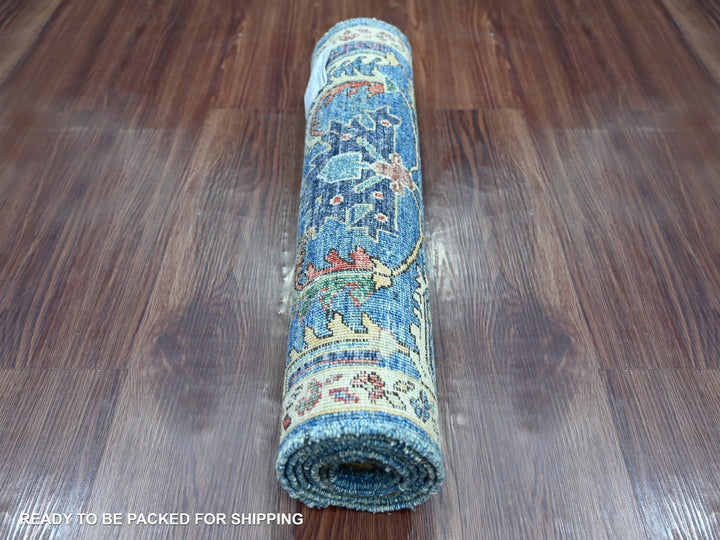 2'1" x 5'9" New Hand Knotted Blue Wool Runner Oriental Rug - MOA10221332