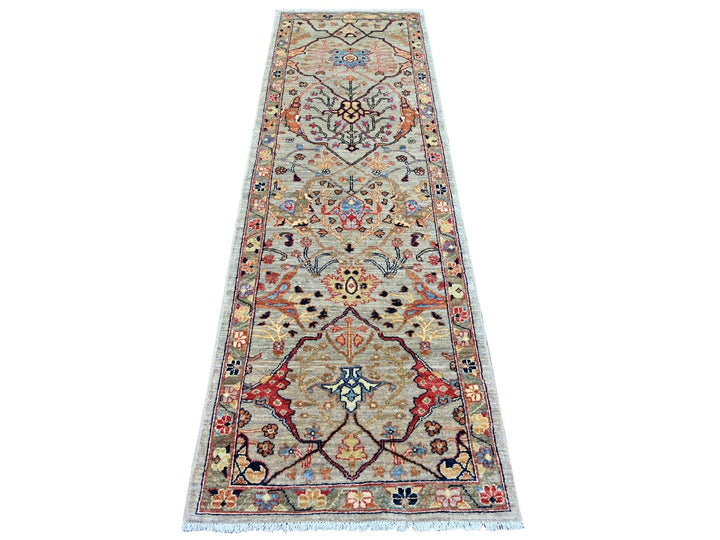 2'6" x 7'11" New Hand Knotted Grey Wool Runner Oriental Rug - MOA10221333