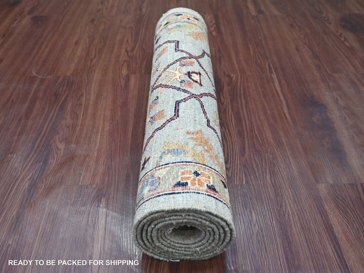 2'6" x 7'11" New Hand Knotted Grey Wool Runner Oriental Rug - MOA10221333