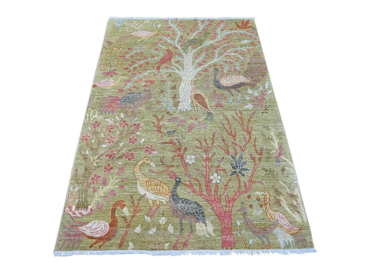 4'0" x 5'10" New Hand Knotted Green Wool Rectangle Oriental Rug - MOA10221335