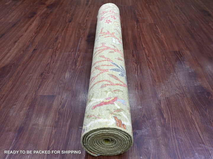 4'0" x 11'9" New Hand Knotted Green Wool Runner Oriental Rug - MOA10221337